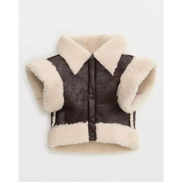 New Aerie Offleash By Aerie Leather Sherpa Dog Vest - Deep Earth - Size Small - Picture 4 of 12